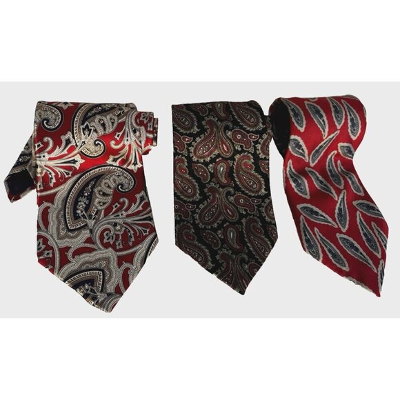 Hardy Amies Mens Tie Set Of 3 Red Navy Paisley Silk Heritage Old Money Preppy - Picture 3 of 14